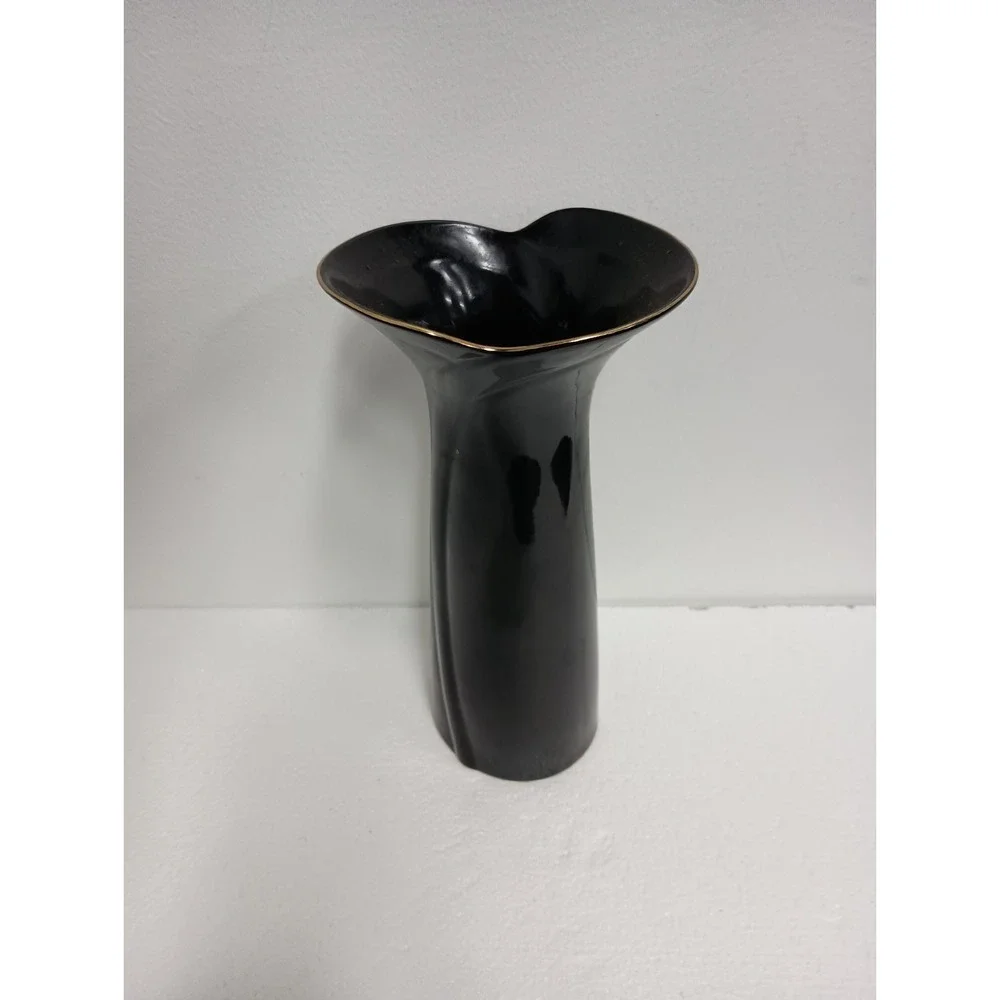Vintage 70s Fine China Black Elegance Asian Vase With Red Poppy Flowers Japan